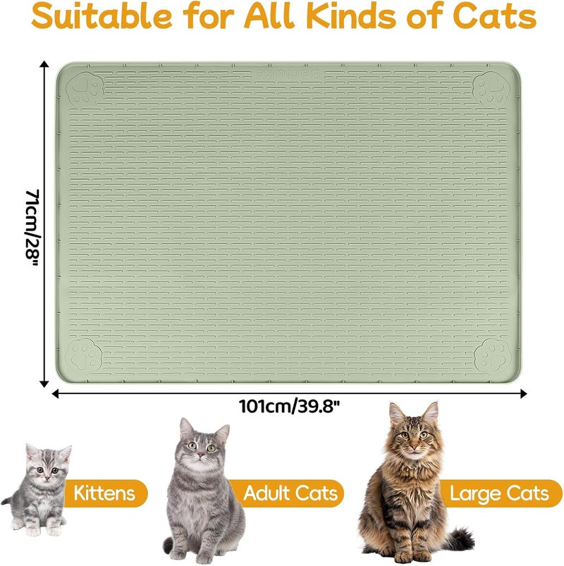 Lanstics Cat Food Mat, 40" x 28" Large Silicone Mat Cat Feeding Mat with Raised Edge Non-Slip Pet Feeding Mat for Food and Water Bowl, Easy to Clean, Floor Protection (Green) - Image 2
